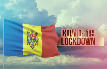 Coronavirus outbreak and coronaviruses influenza lockdown concept with flag of Moldova. Pandemic 3D illustration.