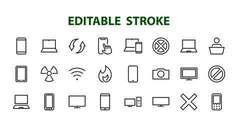  set of smart devices and gadgets, computer hardware and electronics. Electronic device icons for web and mobile vector lines. Editable stroke. 480x480 pixels