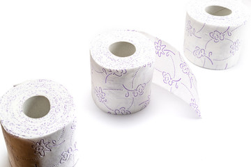 Tissue paper roll for bathroom. Soft Toilet paper isolated on white background. Bathroom hygiene concept.