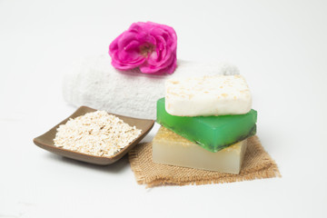 Homemade spa treatment with organic soaps - natural skin care handmade soap bars - home therapy