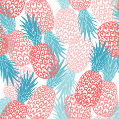 Vector seamless summer pattern with pineapples. Delicious beautiful fruits in several layers. Design for print on fabric, wallpaper, wrapping paper