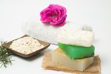 Homemade spa treatment with organic soaps - natural skin care handmade soap bars - home therapy