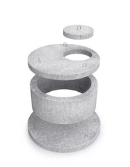 Reinforced concrete rings for the installation of wells. 3d illustration