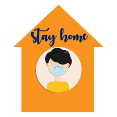 Stay home social media campaign and coronavirus prevention. Stay Safe Communication concept. Health care concept. Self-quarantine home. Woman in protective face mask