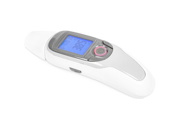 Digital infrared thermometer on white background