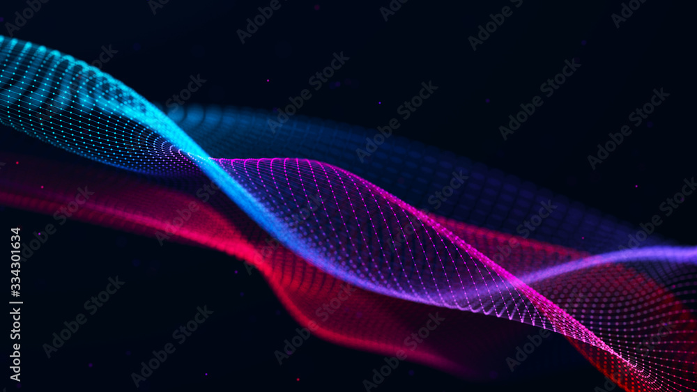 Aufkleber Abstract futuristic wave background. Network connection dots and lines. Digital background. 3d rendering.