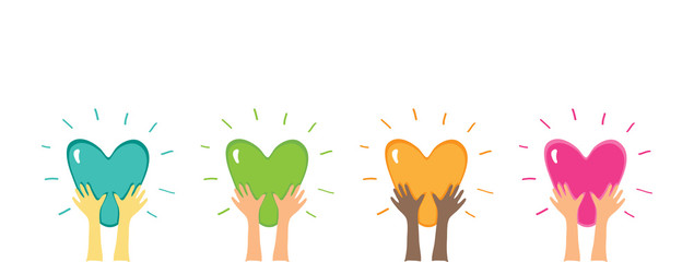 Shiny Heart in Hands. Symbol of Love, Peace, Happiness, Charity, Frendship, Kindness, Ecology. 