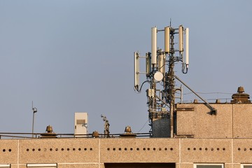 Signal transmitters for mobile network on a building roof