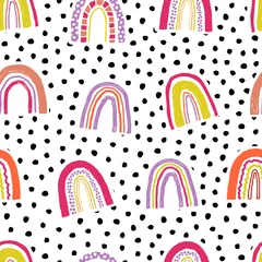 Tapeten Vektor nahtloses kindisches Muster mit handgezeichneten Regenbögen und Tupfenhintergrund. Kreative skandinavische Textur für Stoffe, Verpackungen, Textilien, Tapeten, Bekleidung © eireenz