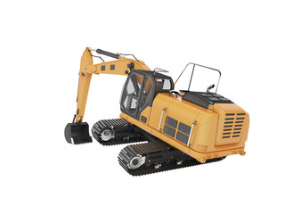 3D rendering turns crawler excavator with hydraulic bucket on white background no shadow
