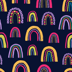 Vector seamless childish pattern with hand drawn rainbows. Creative scandinavian texture for fabric, wrapping, textile, wallpaper, apparel