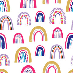 Vector seamless childish pattern with hand drawn rainbows. Creative scandinavian texture for fabric, wrapping, textile, wallpaper, apparel