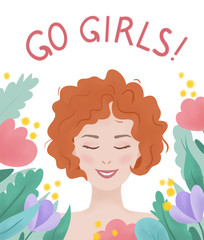 Go girls, International Womens Day vector poster, feminism