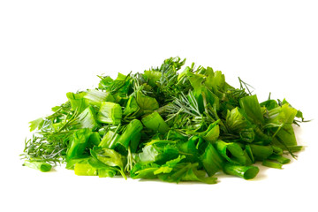 Sliced spicy greens.The image is isolated on a white background.