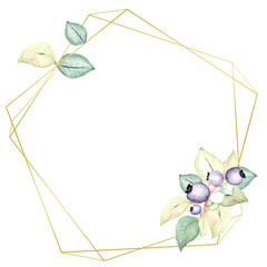 Watercolor blueberry decoration for a postcard, greeting card or wedding invitation. Hand-drawn on a white isolated background with stylish design.