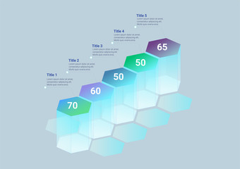 Hexagon shaped 3d bars infographic template on light background