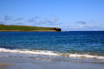 Skara Brae - Orkney (Scotland), UK - August 10, 2018: Skara Brae beach, Orkney, Scotland, Highlands, United Kingdom