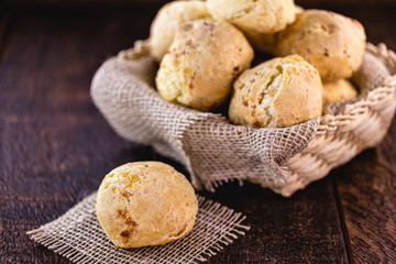 Cheese bread, homemade Brazilian snack, with traditional cheese from Minas Gerais.