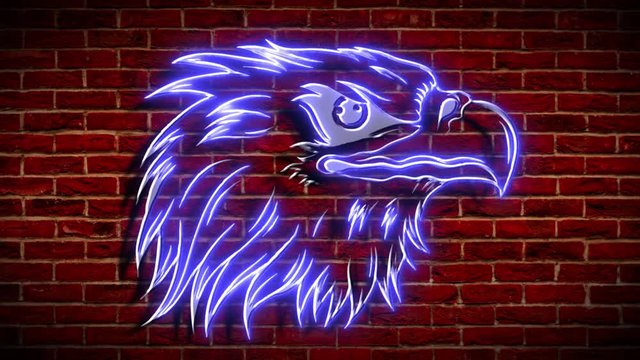 Silhouette of the image of an eagle in neon light