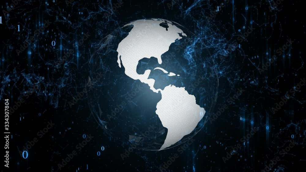 Poster earth planet rotation in artistic cyberspace network with binary numbers.