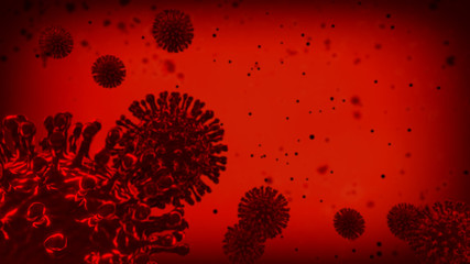 Coronavirus COVID-19 cells red background image, 3d render. Virus in bloodstream.