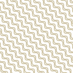 Golden waves seamless pattern. Abstract vector texture with diagonal wavy lines, stripes, curved shapes. Subtle minimal background. White and gold repeat design for decor, prints, wallpapers, wrapping