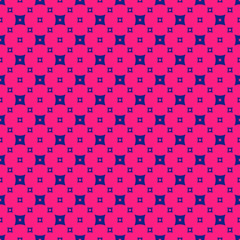 Fototapeta premium Vector minimalist geometric seamless pattern with small squares. Colorful funky style texture. Trendy bright colors, magenta and navy blue. Kids fashion background. Repeat minimal design for decor
