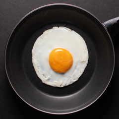Fried egg in minimalist black frying pan