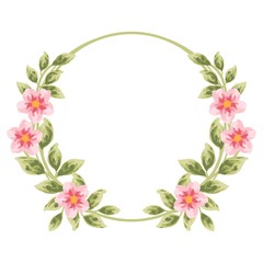 Beautiful and vintage hand drawn sakura and dog-rose flower wreath element. Pink dog-rose flower and green leaf arrangement for wedding invitation or greeting card 