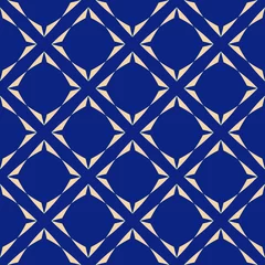 Behang Donkerblauw Vector abstracte minimalistische geometrische textuur. Donkerblauw en geel naadloos patroon met diamantvormen, bloemsilhouetten, sterren, ruiten, net, net. Elegante herhaal achtergrond. Decoratief ontwerp