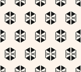Vector geometric seamless pattern with triangles, crosses, lines, rhombuses. Black and white abstract ornament. Ethnic tribal style texture. Modern hipster fashion geometry. Monochrome background
