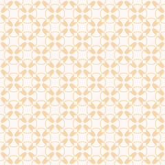 Vector geometric seamless pattern. Simple texture with crosses, circles, rounded shapes, propellers. Abstract background in white and light yellow colors. Natural organic style texture. Repeat design