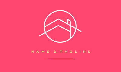 A line art icon logo of a house, roof, real estate 