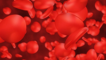 Red blood cells in vein 3D illustration. Blood cells in an artery, flow inside body, medical human health-care. Human vein under microscope