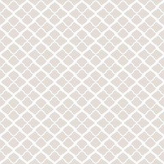Subtle vector geometric seamless pattern. Simple white and light beige texture. Background with mesh, lattice, net, grid, small rhombuses, diamonds. Delicate abstract ornament. Elegant repeat design