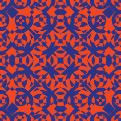 Abstract ornamental seamless pattern. Vector texture with curved shapes. Stylish background in trendy colors, neon orange and dark blue. Repeat design for decoration, tileable print, wallpaper, cloth