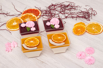 Panacota in a pink cup with marshmallows and