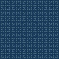 Floral geometric seamless pattern. Simple minimal vector ornament with small diamonds, flower shapes, grid. Elegant minimalist background. Subtle texture in dark blue color. Repeated geo design