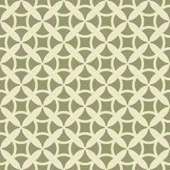 Green vector seamless pattern, simple geometric texture with crosses, rounded squares, grid, lattice. Abstract minimal colorful background. Retro style repeatable design for prints, decoration, cloth