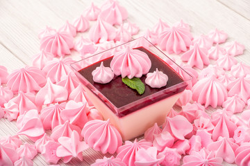 Panacota in a pink cup with marshmallows and