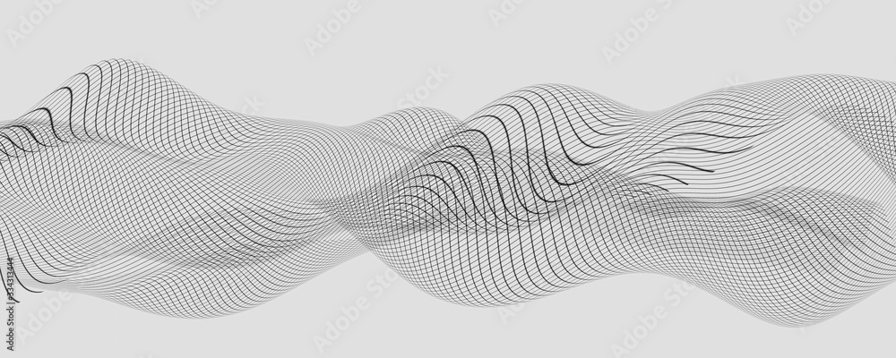 Aufkleber data technology abstract modern futuristic black on white lines low poly shape wire mesh surface 3d 
