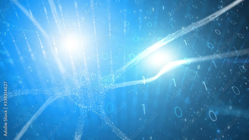 Poster artistic glowy neuron cell animation. concept artificial intelligence science background.