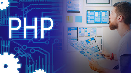 PHP scripting language in web application development. Creating dynamic websites. Computer language. A programming language for developing web applications.