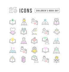 Vector Line Icons of Childrens Book Day
