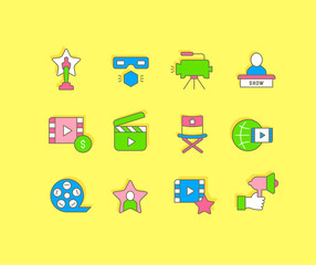 Set of Simple line Icons of Cinema Business