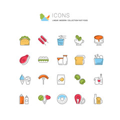 Set Vector Line Icons of Fast Food.