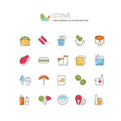 Set Vector Line Icons of Fast Food.