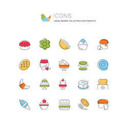 Set Vector Line Icons of Flour Products.
