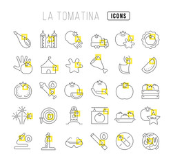 Fototapeta premium Vector Line Icons of La Tomatina