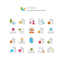 Set Vector Line Icons of Literature.